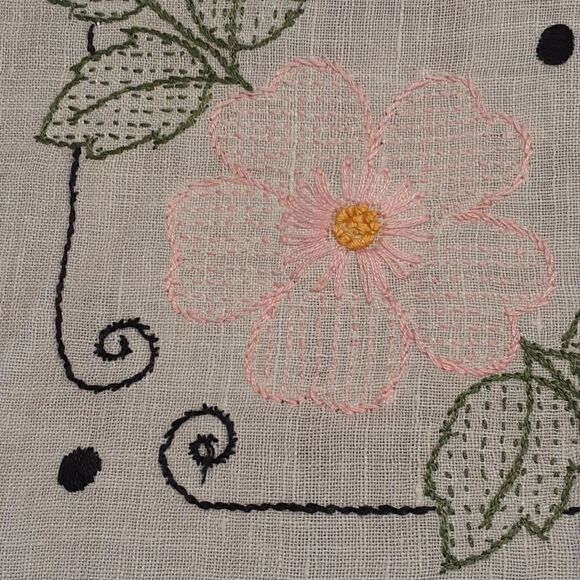 This beautiful linen 31" sq. table cloth is Unfinished embroidered project. - Picture 3 of 10